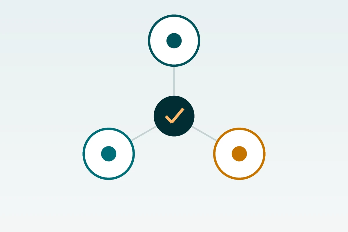 Three linked nodes for CIPC, SARS, and a bank account, converging on a central checkmark badge
